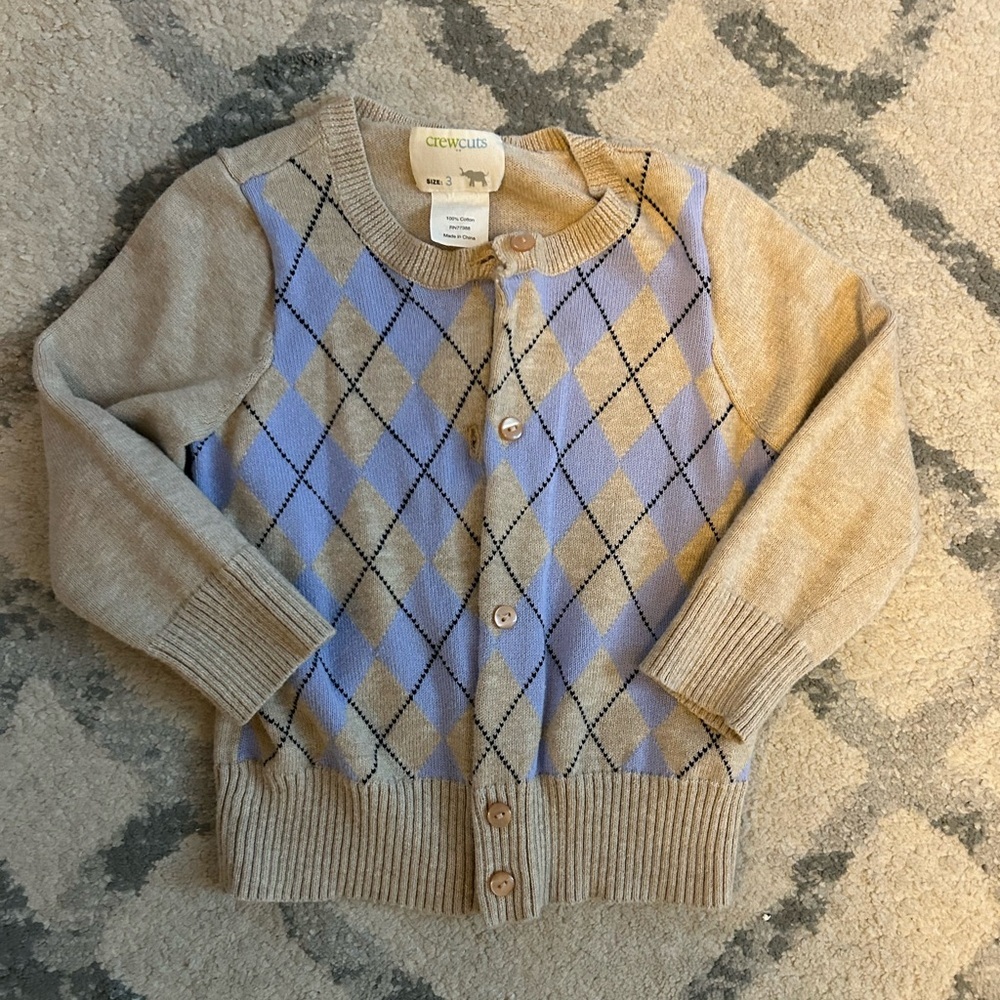 Crewcuts Kids Argyle Cardigan - Tan and Blue